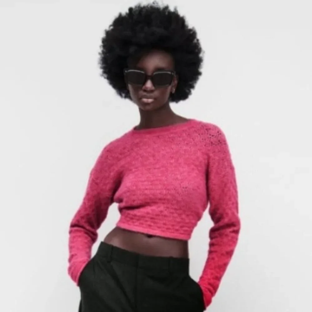 Zara Open Back Knit Pink Sweater Tie Back, Size Small - Picture 2 of 16